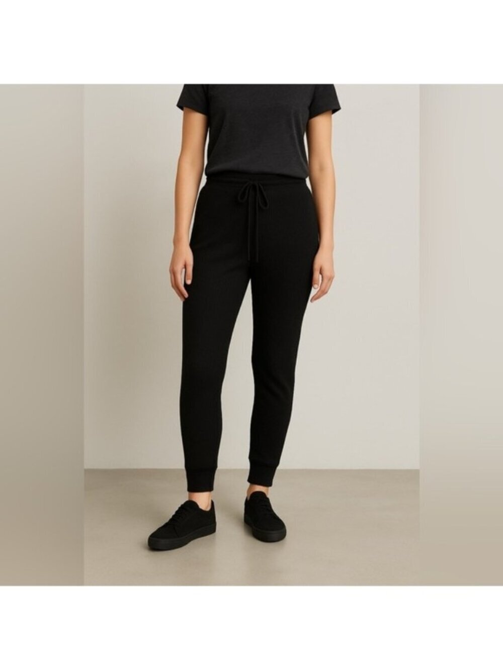 Wilfred Free Black Ribbed Knit Lounge Joggers (Approx. Size M)